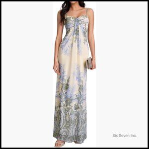 Stretch Mesh Floral Maxi Dress Spaghetti Strap Bodycon Formal